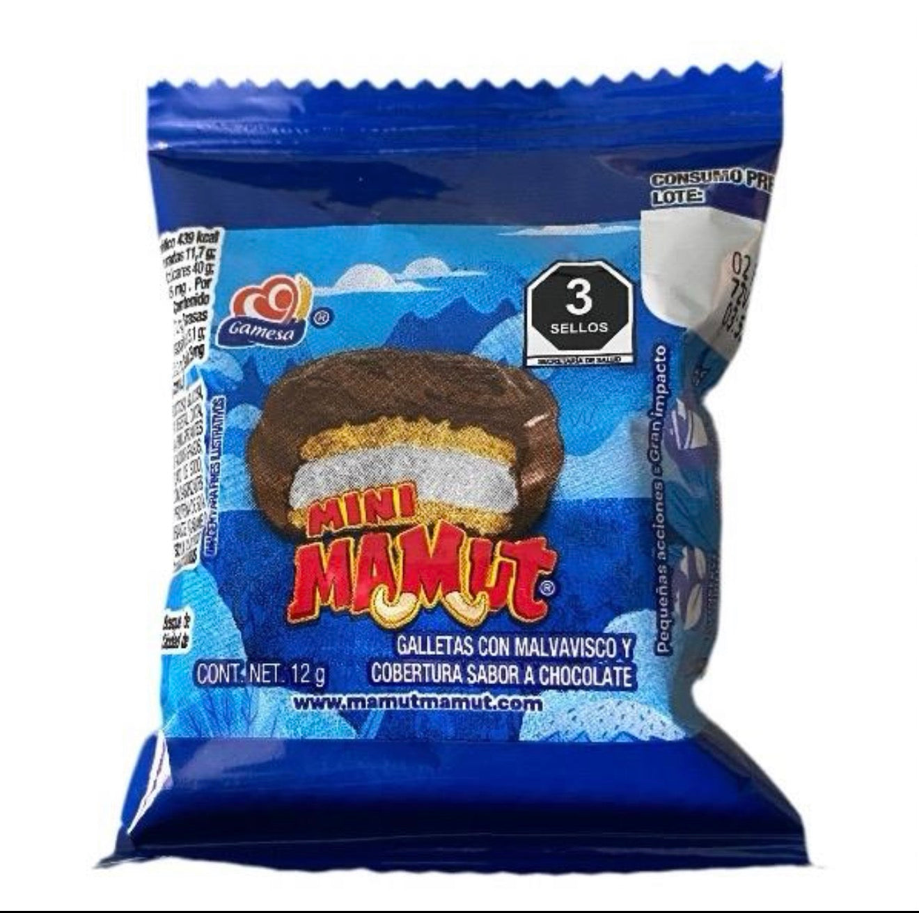 Gamesa Mini Mamut Marshmallow Chocolate Cookie 28 Pieces - Sweet Snack with Chocolate Coating and Marshmallow Filling Biscuit Cooky