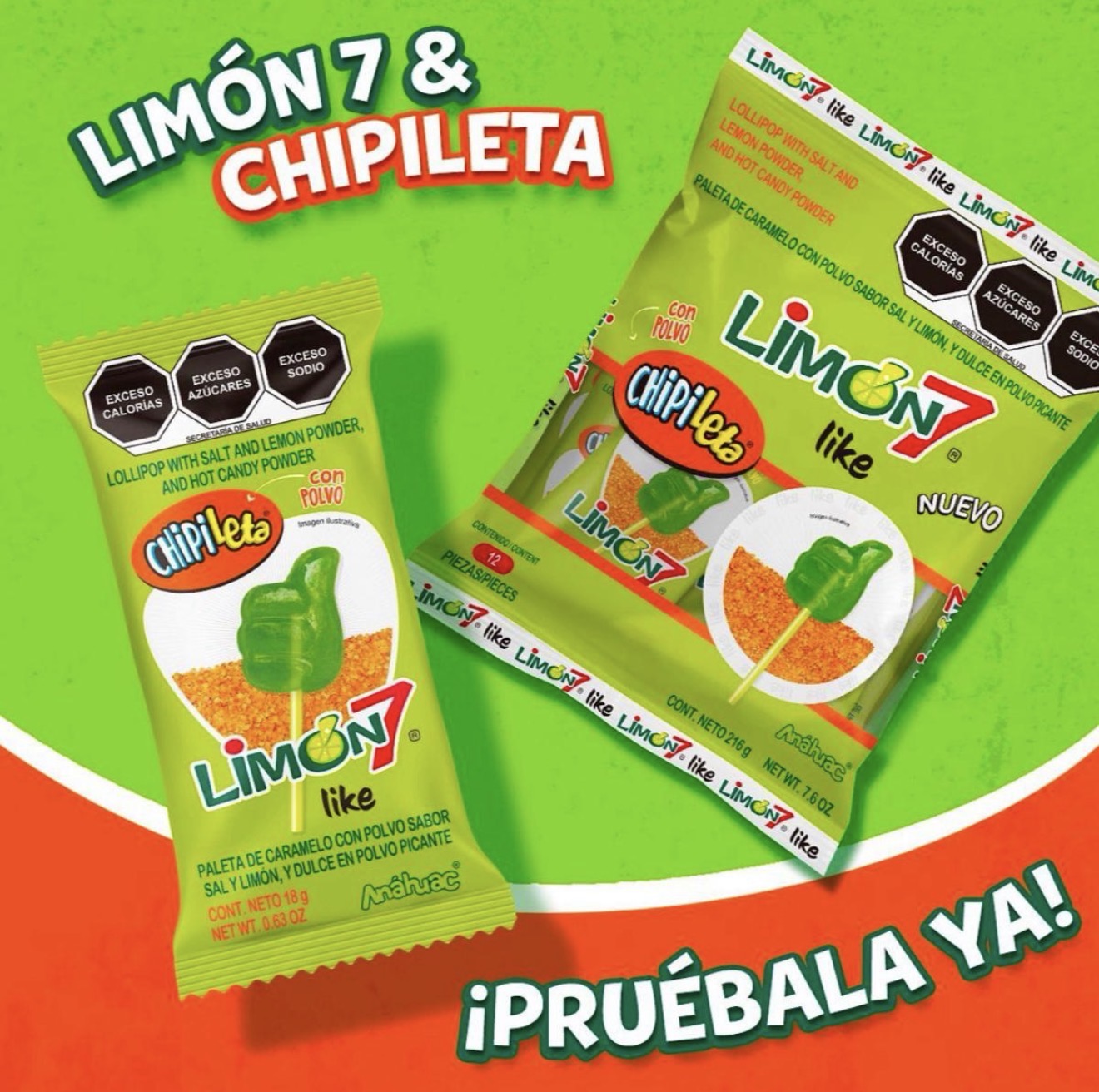 Limon 7 Like Chipileta Lollipop 12 Pieces with Salt, Lemon & Hot Powder Candy - Snack Bonbon