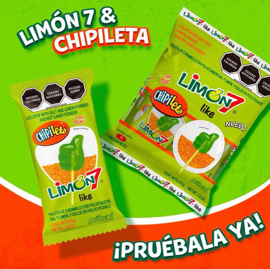 Limon 7 Like Chipileta Lollipop 12 Pieces with Salt, Lemon & Hot Powder Candy - Snack Bonbon