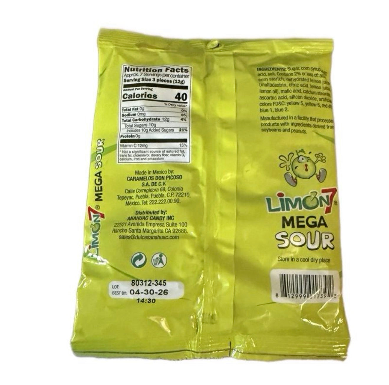 Limon 7 Mega Sour Lemon Flavor Hard Candy with Filled Powder Snack Sweet Sour