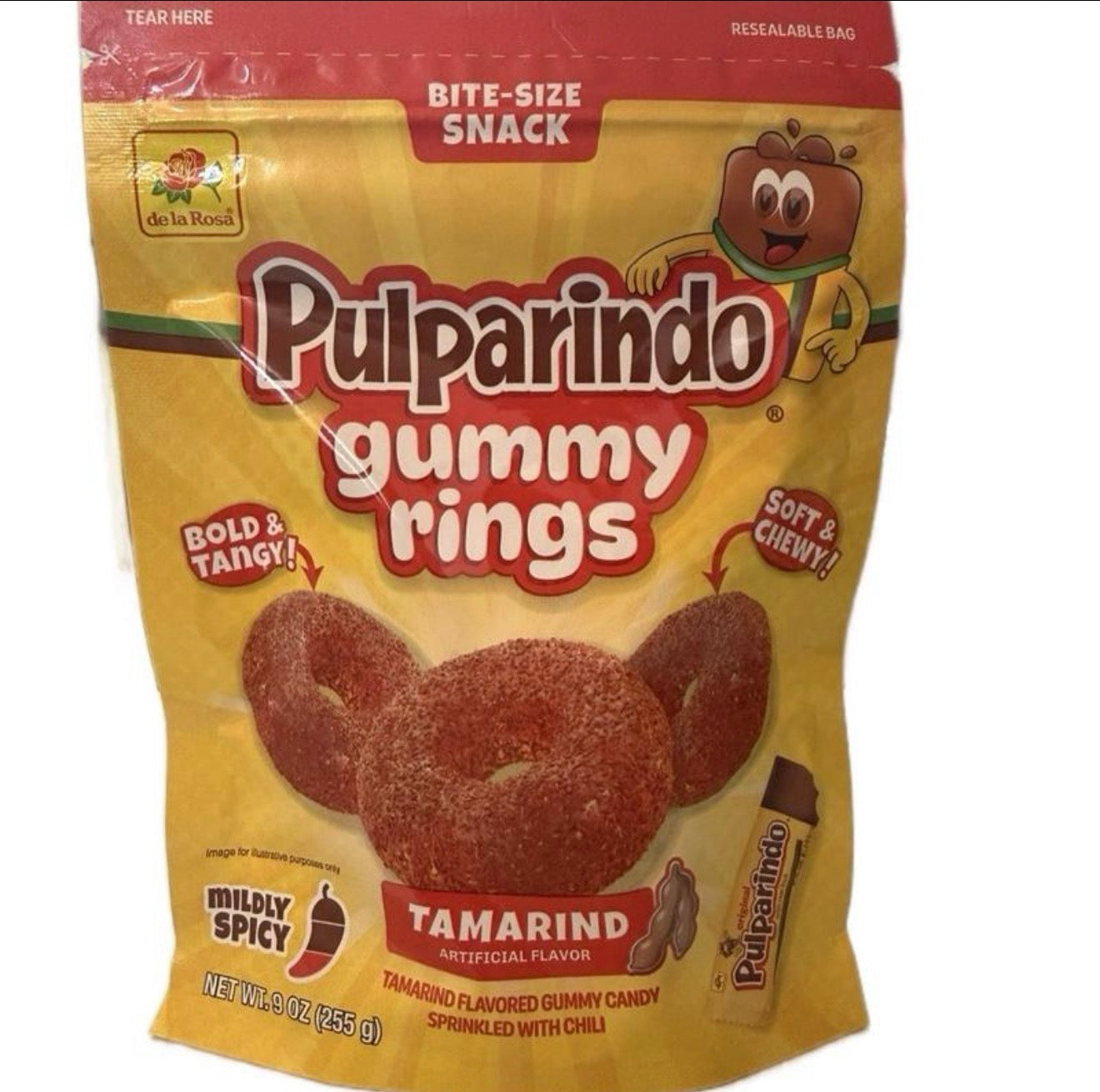 Pulparindo Gummy Rings Mango / Watermelon / Tamarindo Flavored Bite-Size Snack Soft & Chewy Mildly Spicy 9 oz