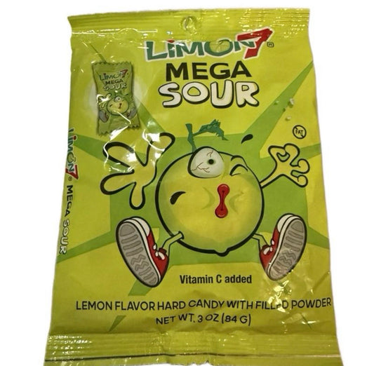 Limon 7 Mega Sour Lemon Flavor Hard Candy with Filled Powder Snack Sweet Sour