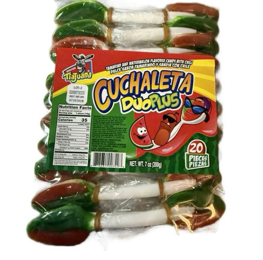 Tiguanas Cuchaleta Duo Plus Tamarindo and Watermelon Flavored Candy with Chili 20 Pieces