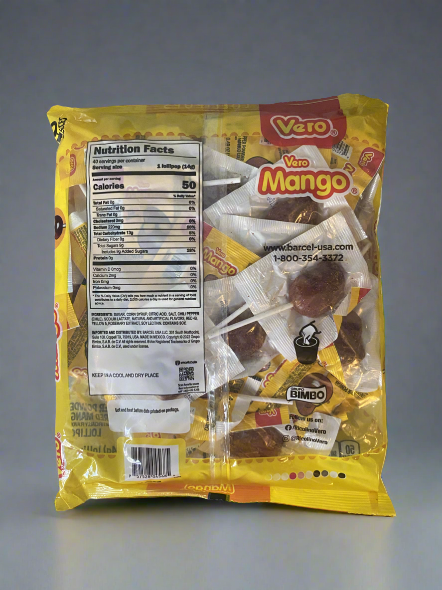 Vero Chili Mango lolipops. 40 count