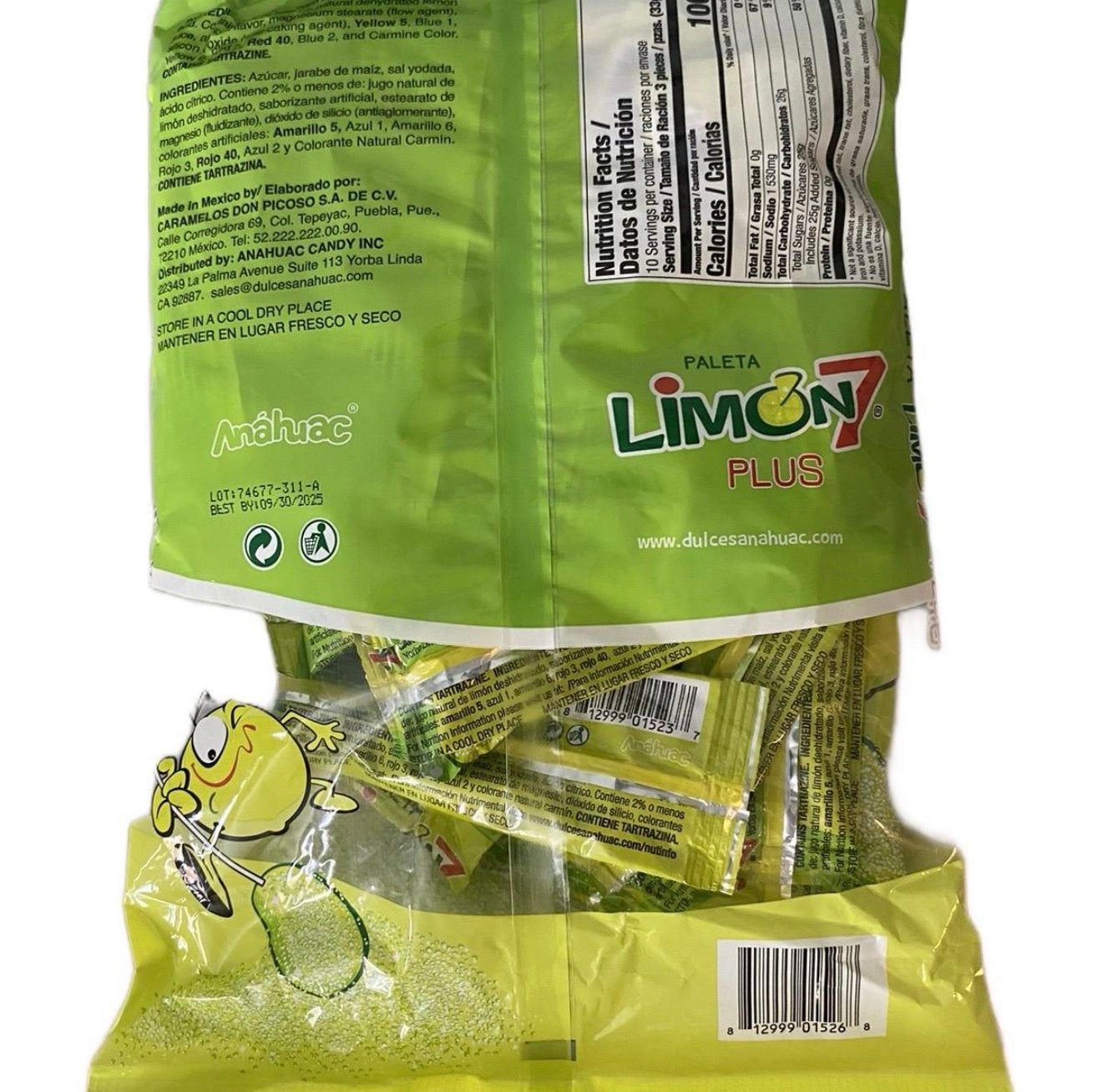 Limon 7 Plus Lollipop with Salt and Lemon Powder 30 Pieces Sweet Candy Snack Bonbon from Mexico Sour Fruit Flavors