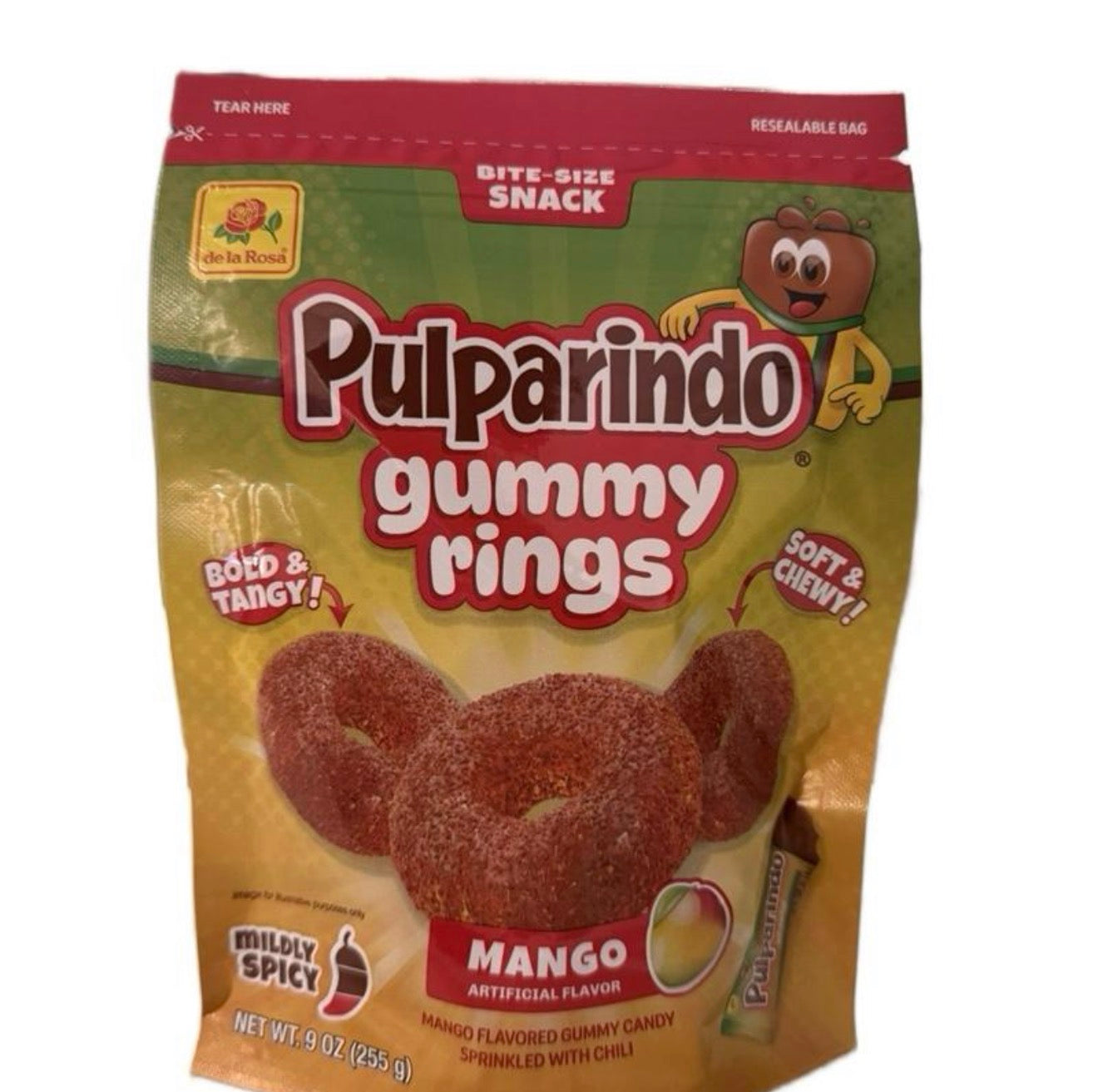 Pulparindo Gummy Rings Mango / Watermelon / Tamarindo Flavored Bite-Size Snack Soft & Chewy Mildly Spicy 9 oz