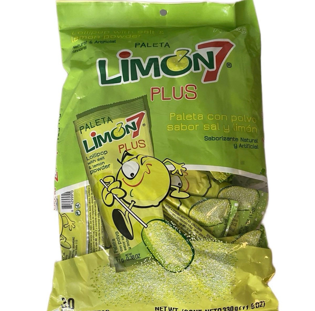 Limon 7 Plus Lollipop with Salt and Lemon Powder 30 Pieces Sweet Candy Snack Bonbon from Mexico Sour Fruit Flavors