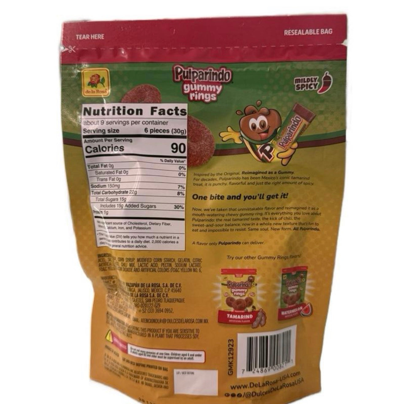 Pulparindo Gummy Rings Mango / Watermelon / Tamarindo Flavored Bite-Size Snack Soft & Chewy Mildly Spicy 9 oz