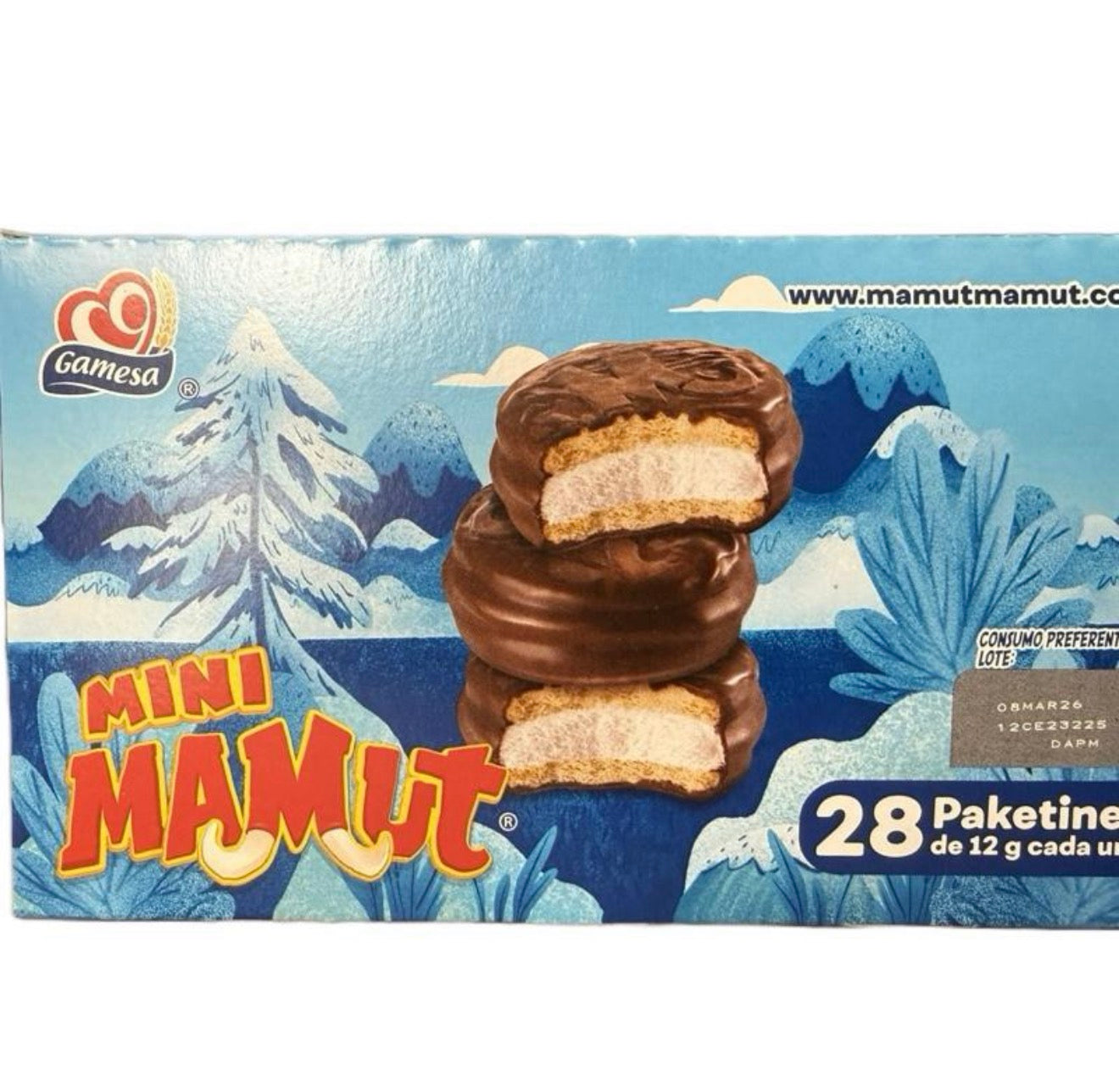 Gamesa Mini Mamut Marshmallow Chocolate Cookie 28 Pieces - Sweet Snack with Chocolate Coating and Marshmallow Filling Biscuit Cooky