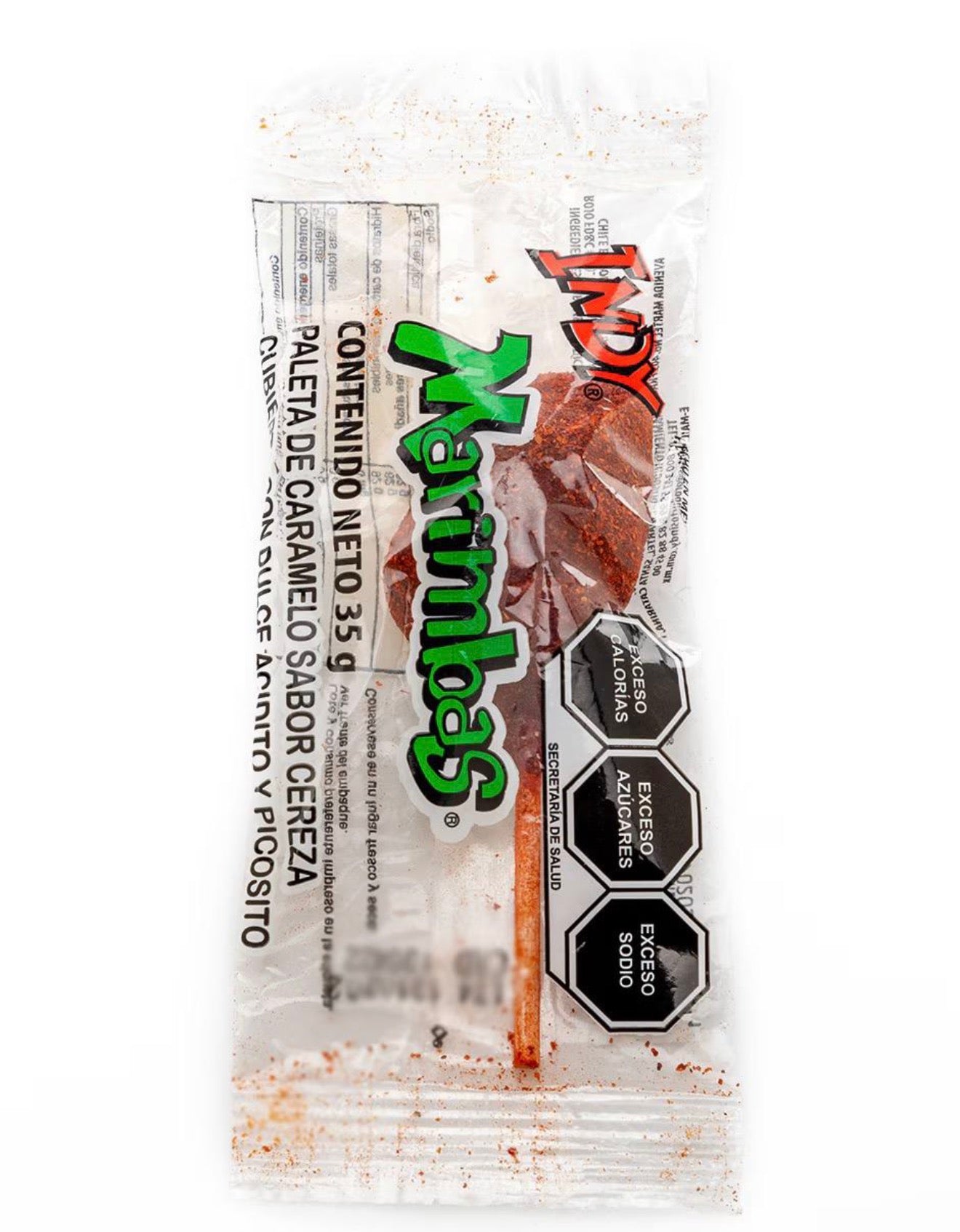 Marimbas Indy Cherry Flavor Lollypop Candy Covered with Spicy and Sour Powder 12 Pieces Sweet Snack Bonbon